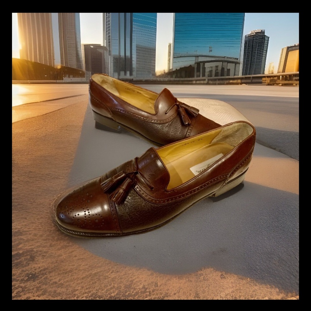 Men’s Mezlan Havana brown leather cap toe tassel loafer dress shoes Sz 9B